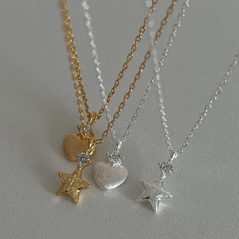 Colier cu pandantiv stea și inimă din argint 925, lanț O, 41–50 cm, 1,4 g, pentru femei