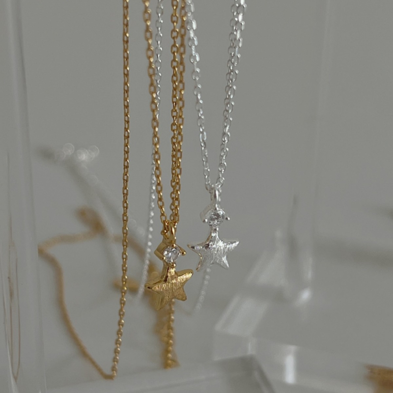 Colier cu pandantiv stea și inimă din argint 925, lanț O, 41–50 cm, 1,4 g, pentru femei