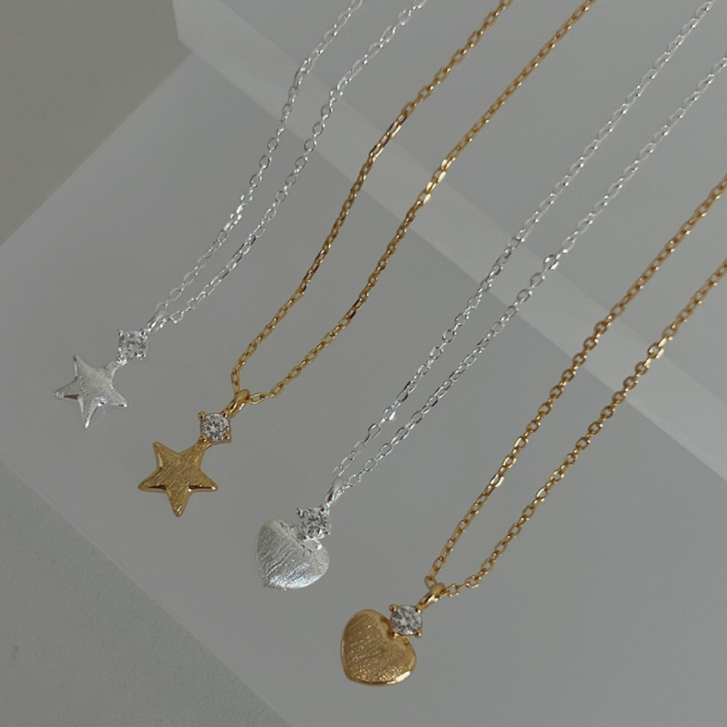 Colier cu pandantiv stea și inimă din argint 925, lanț O, 41–50 cm, 1,4 g, pentru femei