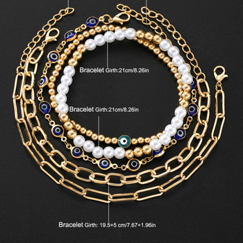 Ženski višeslojni narukvica s perlama i pletenim karama, motiva Zlog oka – cinkov spoj, elektroplatina, Xiaoyin Jewelry