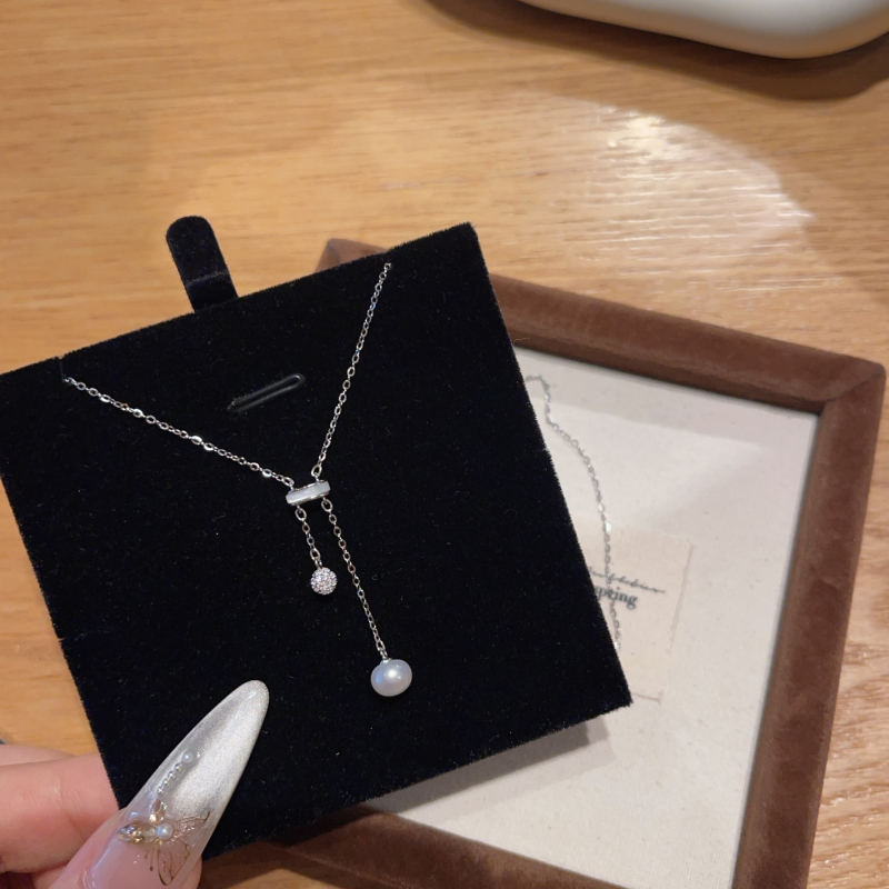 Colier din argint S925 cu mărgele duble și ciucure, pandant geometric, lanț în formă de O, pentru femei, stil proaspăt și dulce