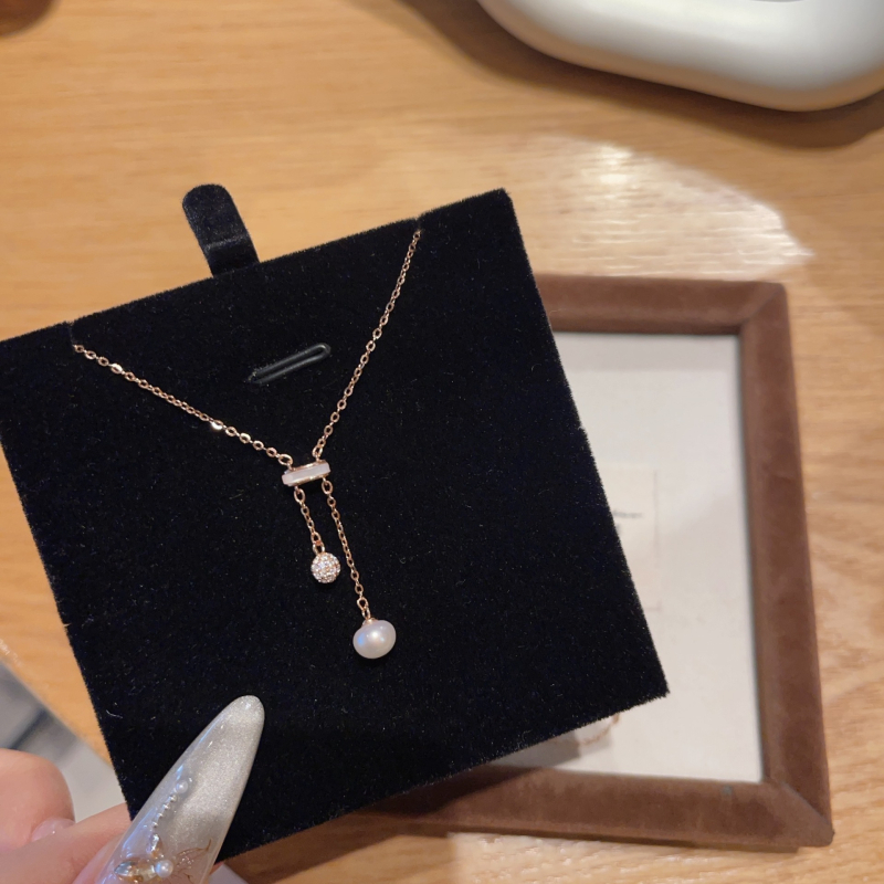 Colier din argint S925 cu mărgele duble și ciucure, pandant geometric, lanț în formă de O, pentru femei, stil proaspăt și dulce