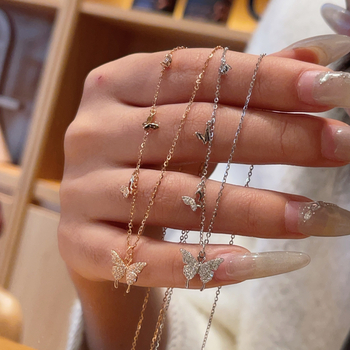 Colier din argint S925 cu trei fluturi, lanț O, placare electroplată, greutate 1,79 g