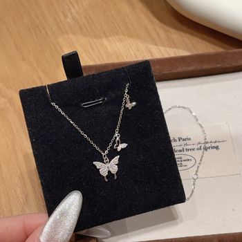 Colier din argint S925 cu trei fluturi, lanț O, placare electroplată, greutate 1,79 g