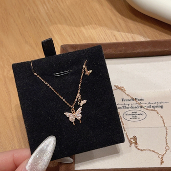 Colier din argint S925 cu trei fluturi, lanț O, placare electroplată, greutate 1,79 g