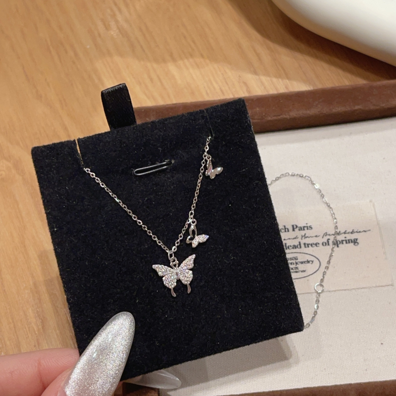 Colier din argint S925 cu trei fluturi, lanț O, placare electroplată, greutate 1,79 g