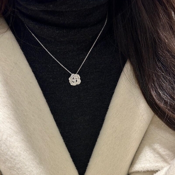 Colier pentru femei cu pandantiv floare din argint 925, cu inserție de diamant, lanț simplu