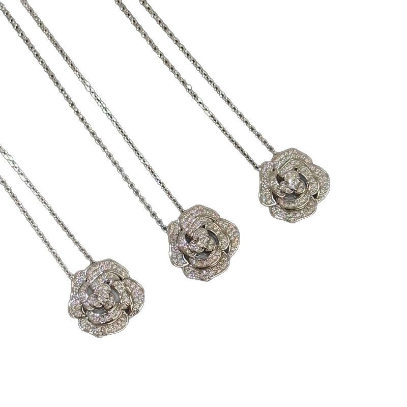 Colier pentru femei cu pandantiv floare din argint 925, cu inserție de diamant, lanț simplu