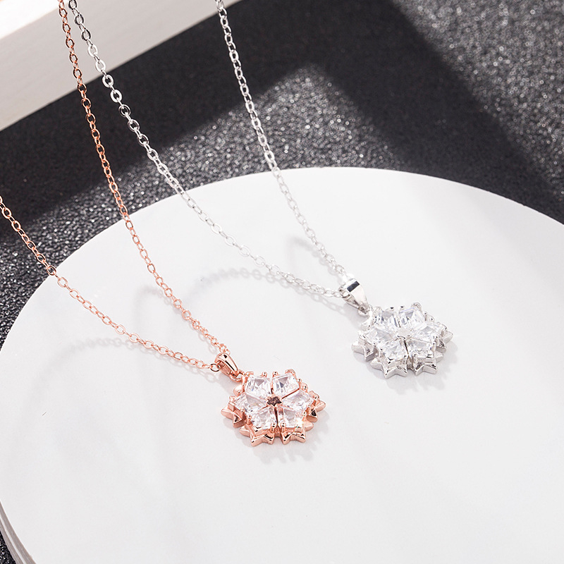 Colier cu fulg de zăpadă, argint 925, pandant zirconiu, lungime reglabilă 21–50 cm, lanț O