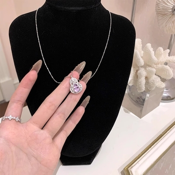 Colier cu pandantiv în formă de floare, argintiu 925, lucrat manual, lanț din bambus, stil lux lejer