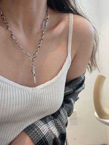 Colier din cupru, lanț Ribbon, pandant geometric, stil coreean (Material: Cupru; Lanț: Ribbon; Pandant: Cupru; Formă: Geometrică; Stil: Coreean)