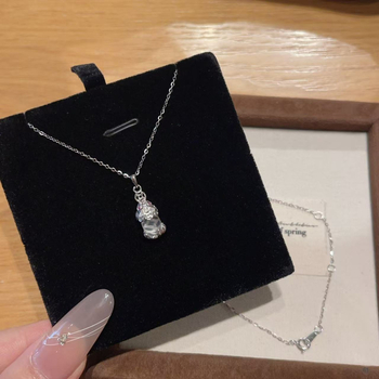 Colier Pixiu din argint S925 cu pandant geometric, lanț O, bijuterie casual pentru femei, 2,2 g, primăvara 2025