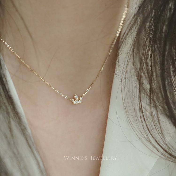 Koronás medálos nyaklánc – ezüst, 14K aranyozott bevonat, O-lánc, nőknek