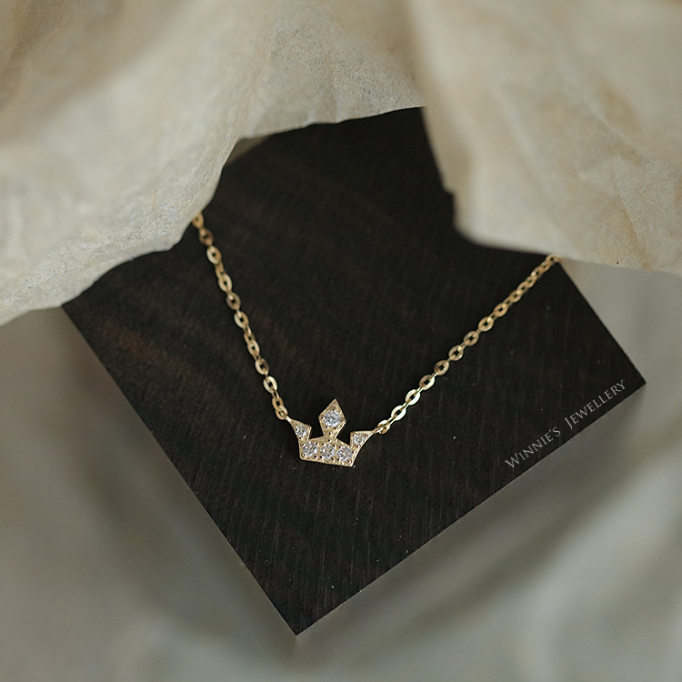 Koronás medálos nyaklánc – ezüst, 14K aranyozott bevonat, O-lánc, nőknek