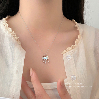 Náhrdelník zo S999 čistého striebra s vodnou kvapkou a strapkou, elektroplátovaný, krížový reťaz, značka Abao