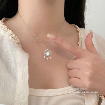 Náhrdelník zo S999 čistého striebra s vodnou kvapkou a strapkou, elektroplátovaný, krížový reťaz, značka Abao