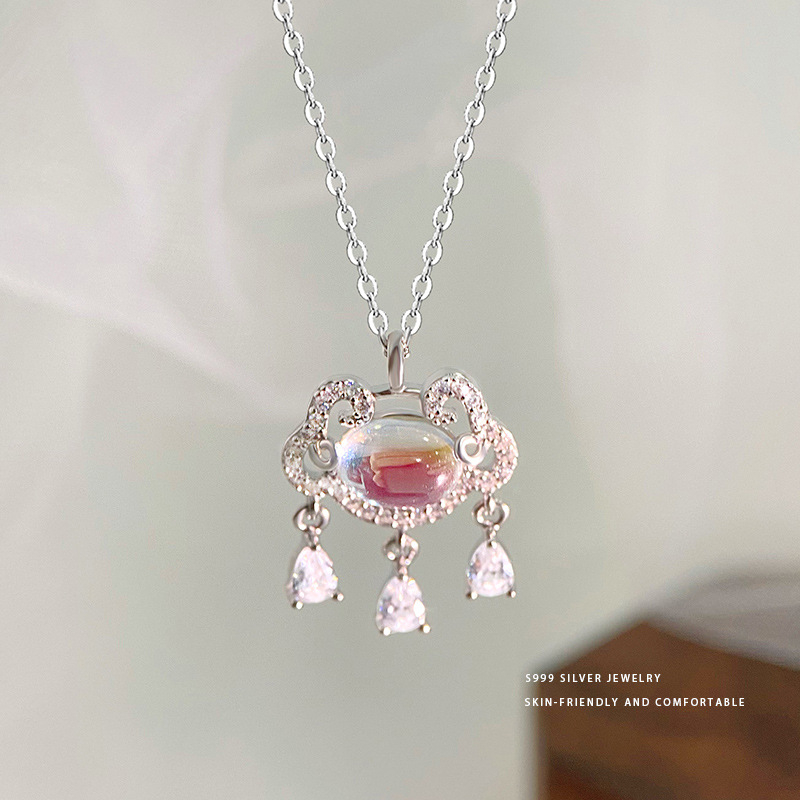 Náhrdelník zo S999 čistého striebra s vodnou kvapkou a strapkou, elektroplátovaný, krížový reťaz, značka Abao