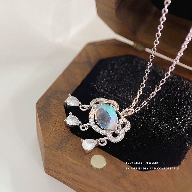 Náhrdelník zo S999 čistého striebra s vodnou kvapkou a strapkou, elektroplátovaný, krížový reťaz, značka Abao