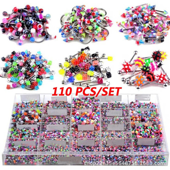 Rankų darbo akrilinių nagų rinkinys liežuviui, antakiams, lūpoms ir nabai – geometriškas unisex (110 vnt.)