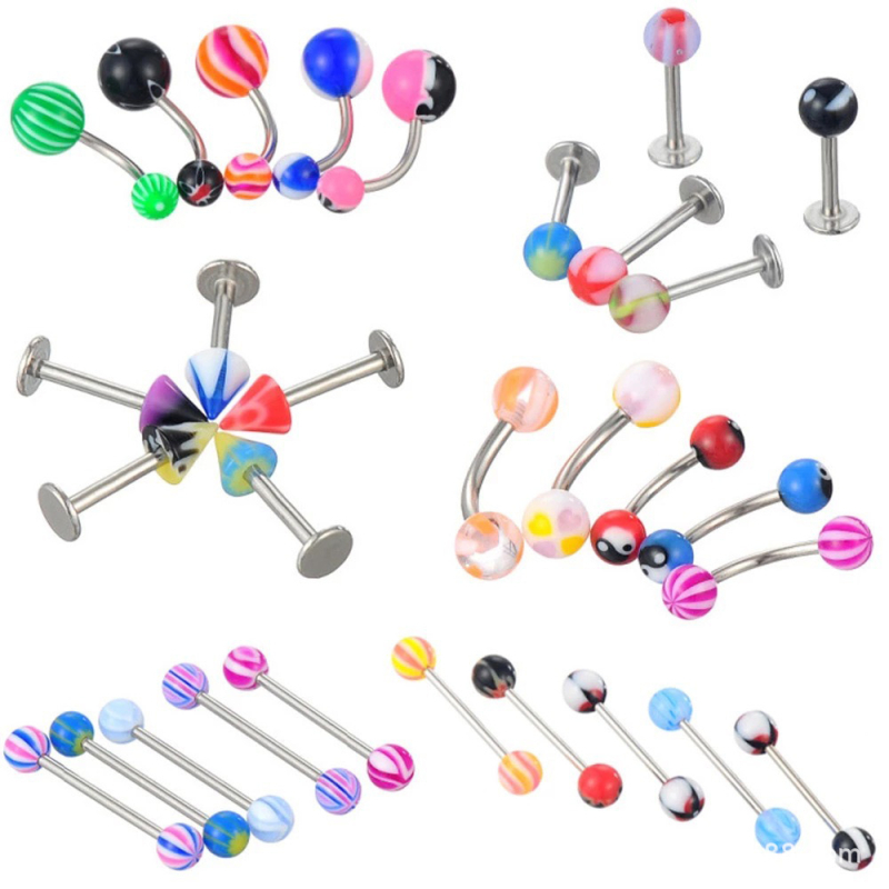 Rankų darbo akrilinių nagų rinkinys liežuviui, antakiams, lūpoms ir nabai – geometriškas unisex (110 vnt.)