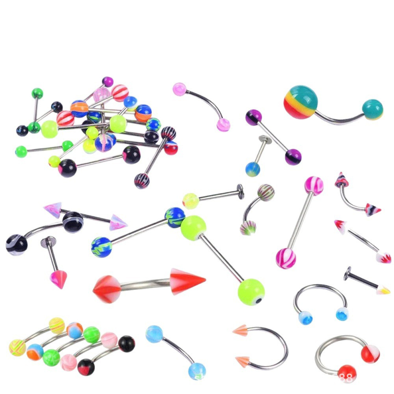 Rankų darbo akrilinių nagų rinkinys liežuviui, antakiams, lūpoms ir nabai – geometriškas unisex (110 vnt.)