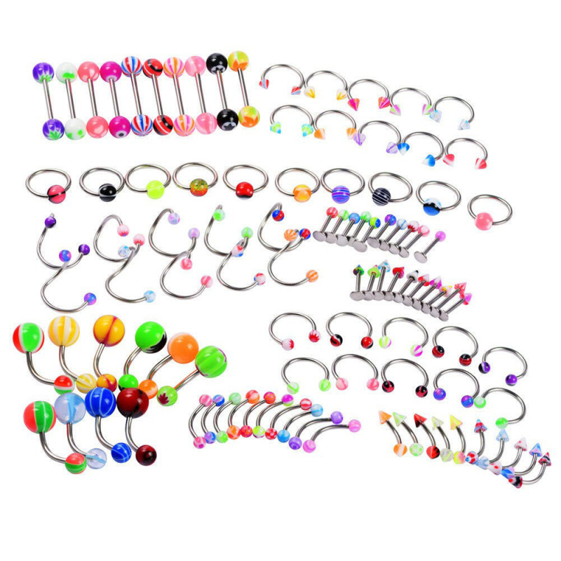 Rankų darbo akrilinių nagų rinkinys liežuviui, antakiams, lūpoms ir nabai – geometriškas unisex (110 vnt.)