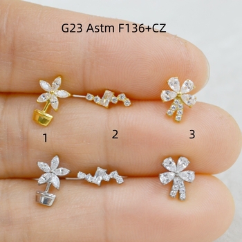 Lūpų nagai iš titano G23 su cirkonio įsiuvine geometrinio gėlių dizaino