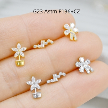 Lūpų nagai iš titano G23 su cirkonio įsiuvine geometrinio gėlių dizaino