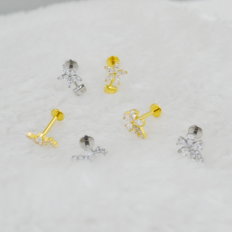 Lūpų nagai iš titano G23 su cirkonio įsiuvine geometrinio gėlių dizaino