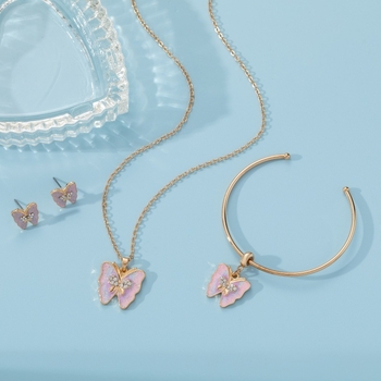 Dječji set nakita od legure s motivom Butterfly/Dragonfly/Insect — uključuje naušnice, ogrlicu i narukvicu (Materijal: legura; Obrada: elektroplatiranje; Lanac: O-lanac; Privjesak: legura)