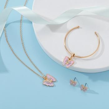 Dječji set nakita od legure s motivom Butterfly/Dragonfly/Insect — uključuje naušnice, ogrlicu i narukvicu (Materijal: legura; Obrada: elektroplatiranje; Lanac: O-lanac; Privjesak: legura)