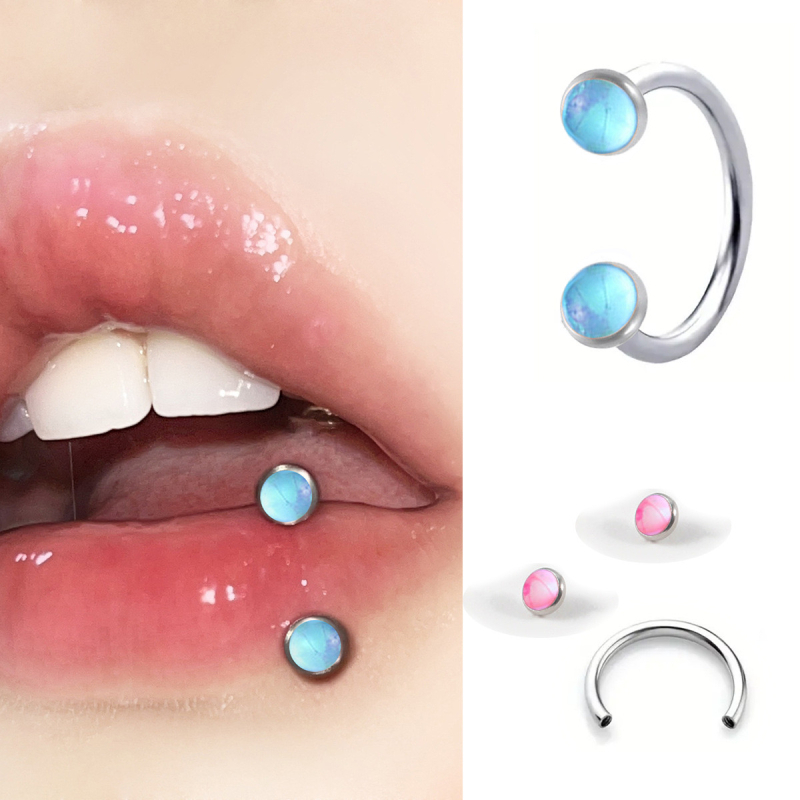 Titano lydinio piercingas F136, G23, universalus, U formos, poliruotas paviršius, Aurora gradientinis dizainas