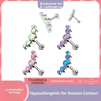 G23 titano lūpų kabliukai su 5 eilėmis opalo kristalų, išlenktas kremzlės auskaras, įmontuoti deimantais