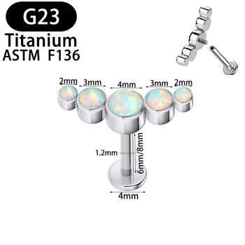 G23 titano lūpų kabliukai su 5 eilėmis opalo kristalų, išlenktas kremzlės auskaras, įmontuoti deimantais