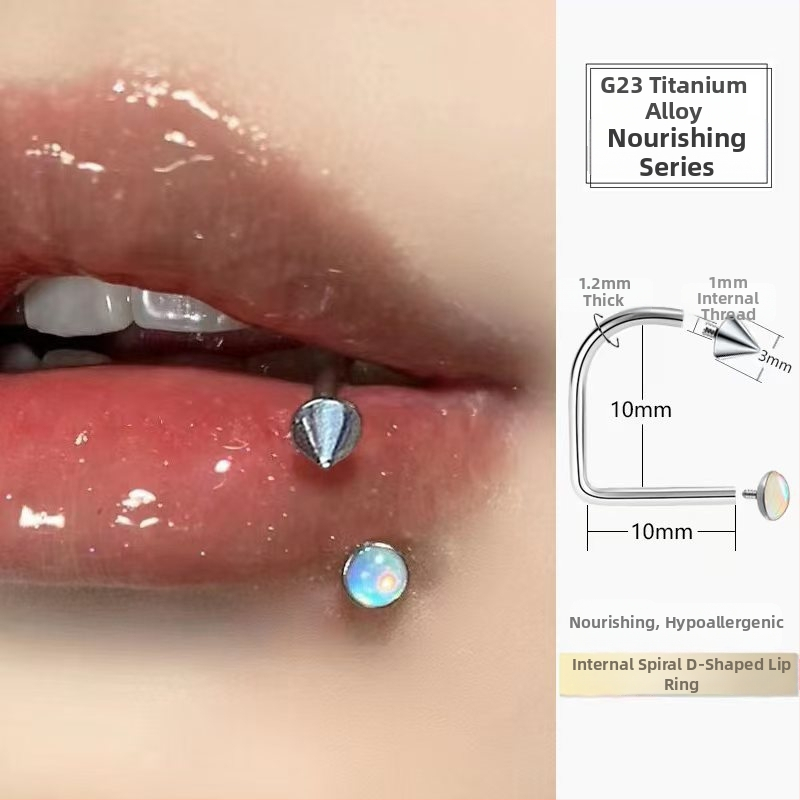 Lip stud με εσωτερικές βίδες από τιτάνιο, δ-δαχτυλίδι και αιχμηρός κωνικός σχεδιασμός, 5A ζιρκόν, διαμαντένια επεξεργασία