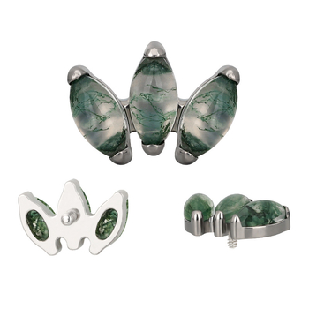 Lūpų stud auskarai su vidiniu sriegeliu – titano lydinys, samanų agatų akmuo, unisex