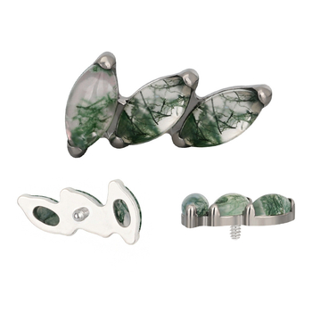 Lūpų stud auskarai su vidiniu sriegeliu – titano lydinys, samanų agatų akmuo, unisex