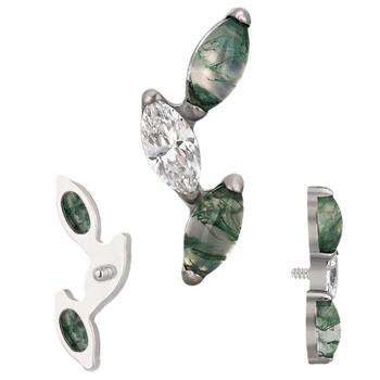 Lūpų stud auskarai su vidiniu sriegeliu – titano lydinys, samanų agatų akmuo, unisex