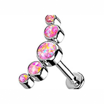 G23 titano lūpų studas, išlenktas penkių grandinių opalo kristalas, deimantinis poliravimas, unisex