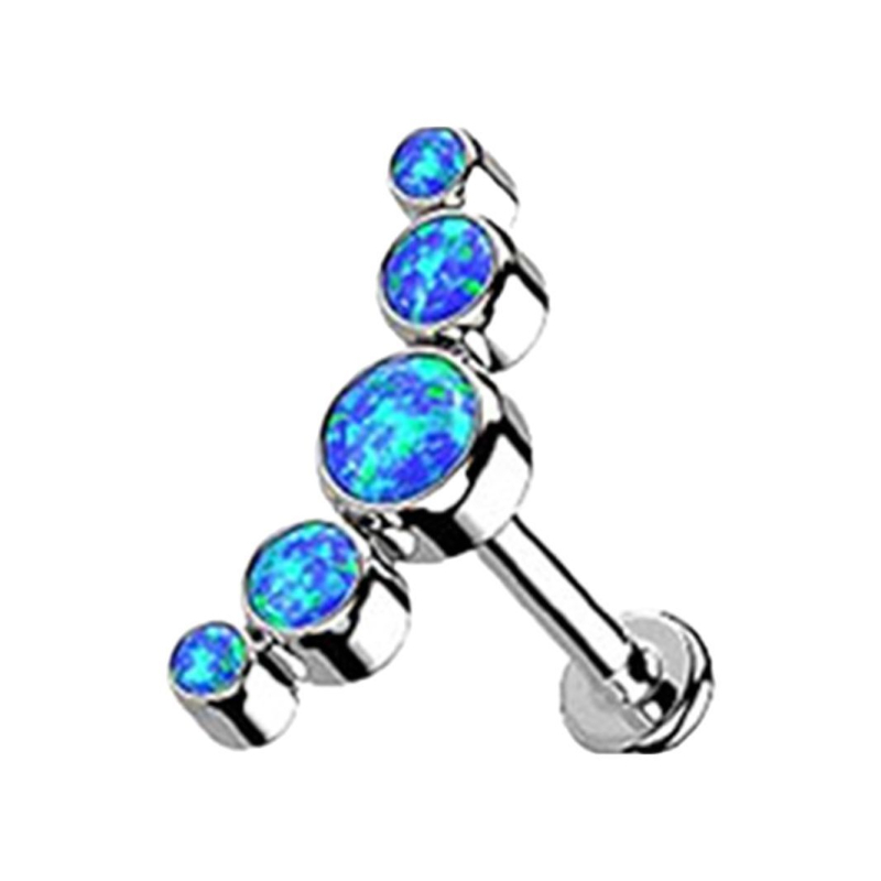 G23 titano lūpų studas, išlenktas penkių grandinių opalo kristalas, deimantinis poliravimas, unisex