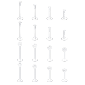 16 dalių akrilo piercingų komplektas lūpoms ir nosiai, poliruotas, unisex, didmeninė pakuotė