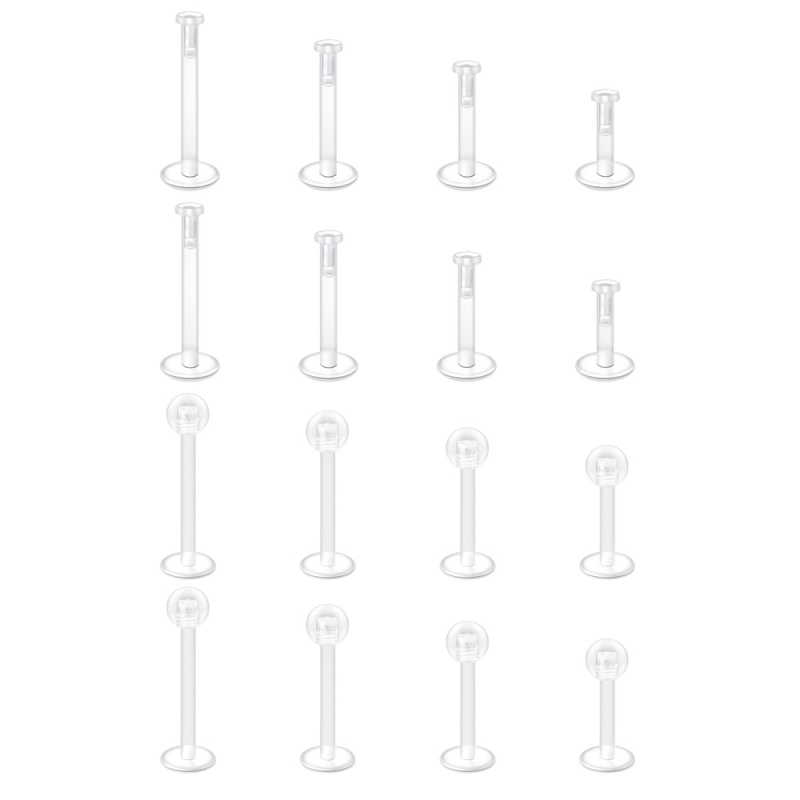 Σετ ακρυλικών κοσμημάτων διάτρησης για χείλη και μύτη, 16 τεμάχια, γυαλισμένα, unisex, χύδην συσκευασία