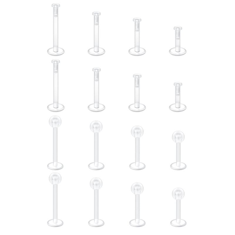 16 dalių akrilo piercingų komplektas lūpoms ir nosiai, poliruotas, unisex, didmeninė pakuotė