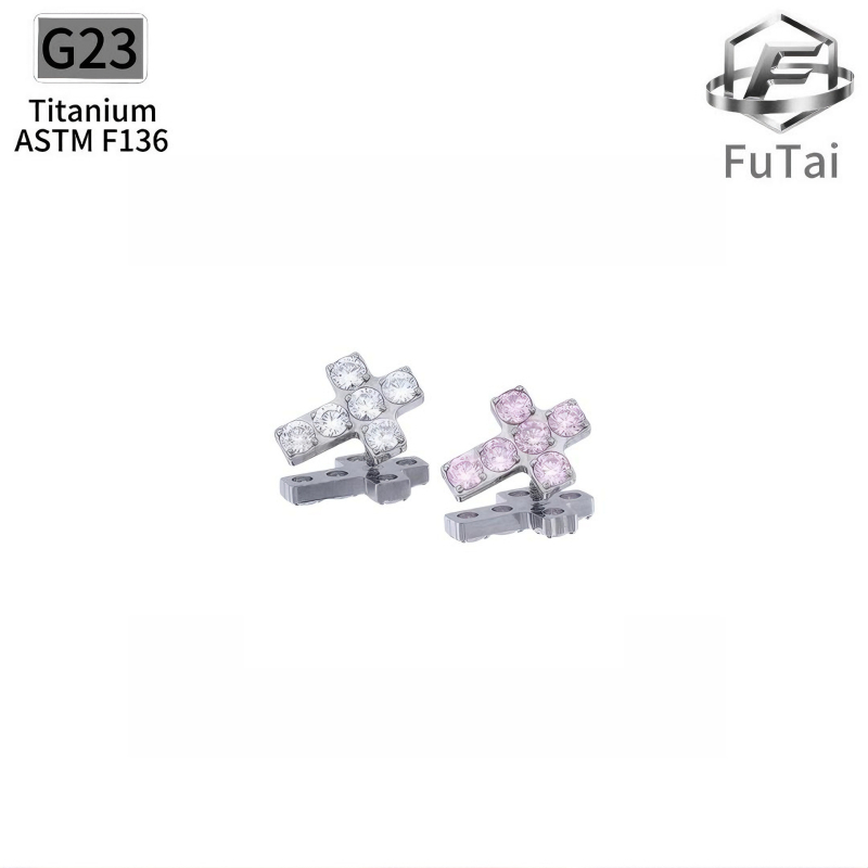 Titanio lydinio kryžiaus formos auskarai su cirkoni, deimantinis apdirbimas, G23 kokybė