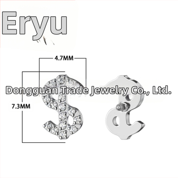 Titano lydinio auskarai su cirkonio kristalais, raidės/skaitmenys/teksto forma, poliruotas paviršius
