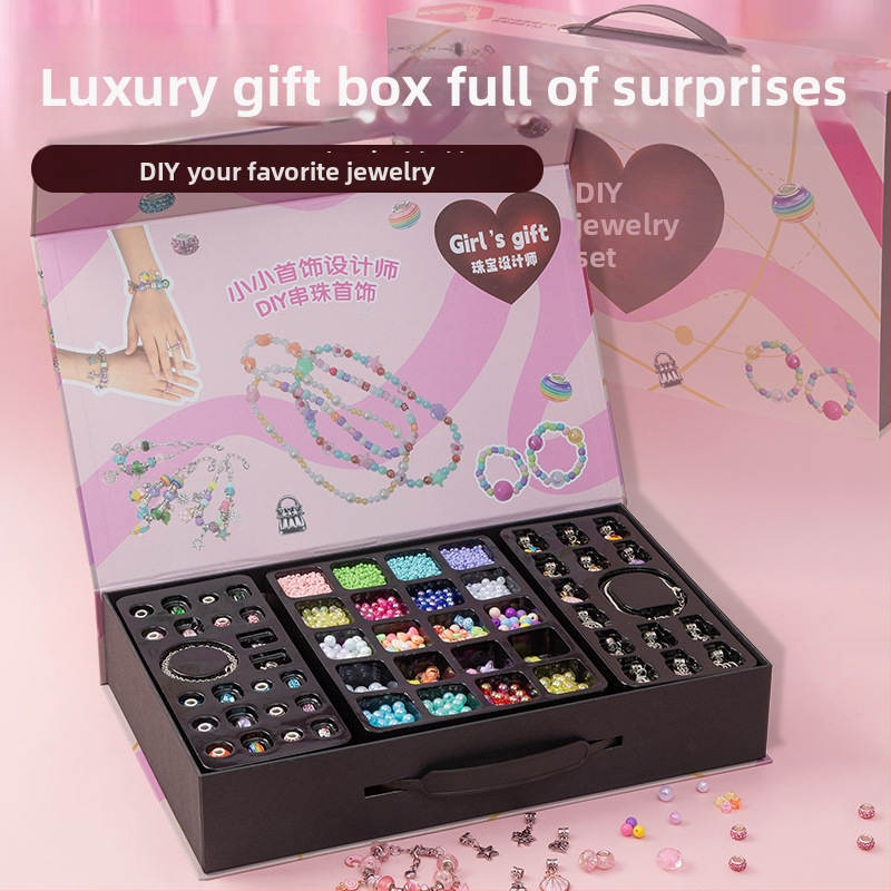 Vaikams skirtas DIY karoliukų papuošalų rinkinys – edukacinis rankų darbo komplektas vėrinių ir apyrankių gamybai, Žiema 2024