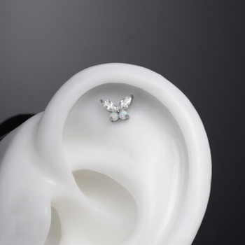 Titánium ötvözetű opál pillangó piercing ékszer – fül- és ajaks stud, uniszex, karikatúra stílus, szoborszerű felület