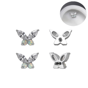 Titánium ötvözetű opál pillangó piercing ékszer – fül- és ajaks stud, uniszex, karikatúra stílus, szoborszerű felület