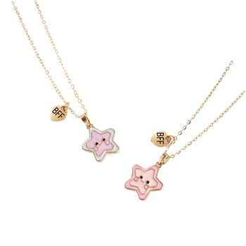 Set detských náhrdelníkov zliatiny s hviezdičkami a príveskami, kreslený štýl, povrch s kvapkou oleja, retiazka tvar postavy