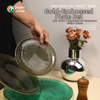 Stiklo vaisių lėkštė Europos stiliumi, apvali, karščiui atspari paviršius, mikrobangų krosnelė tinkama, logotipas spausdintas